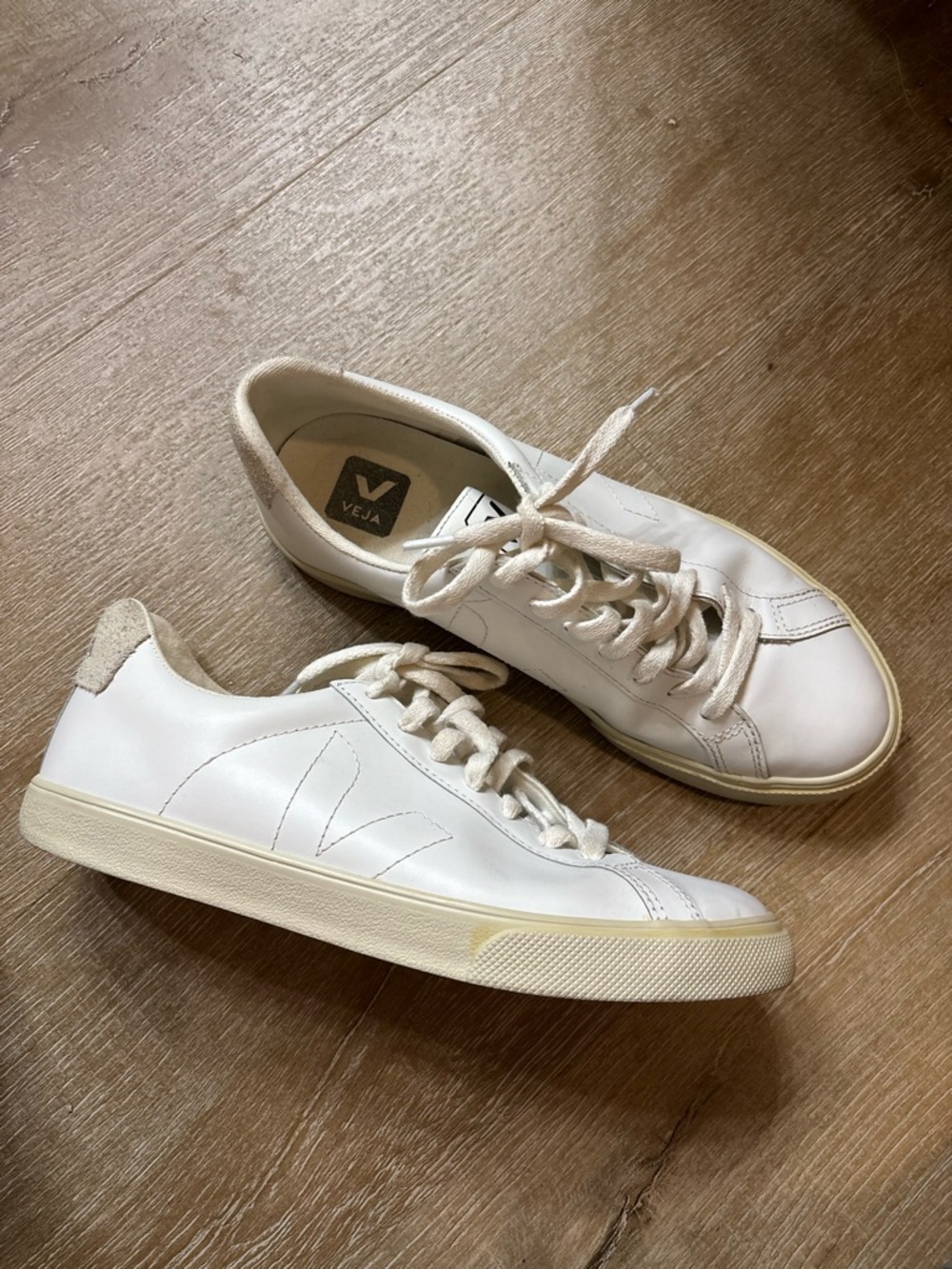 Veja Esplar Cream/White Leather Sneakers with Subtle V Detail